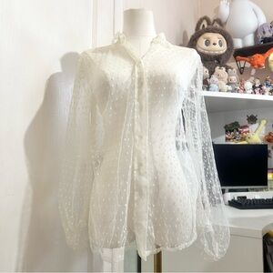 Sheer white polka dot button up blouse